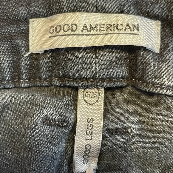 Good American Good Legs Blue Denim Dark Wash Torn Knees Skinny Leg Jeans 0/25 - Picture 6 of 10
